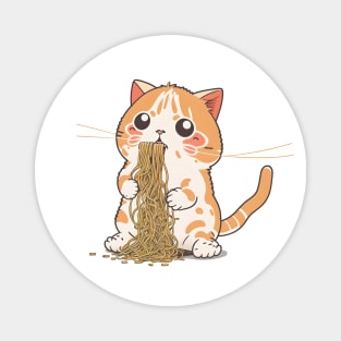 Kawaii Cat Eating Spaghetti Funny Cat Lover Magnet